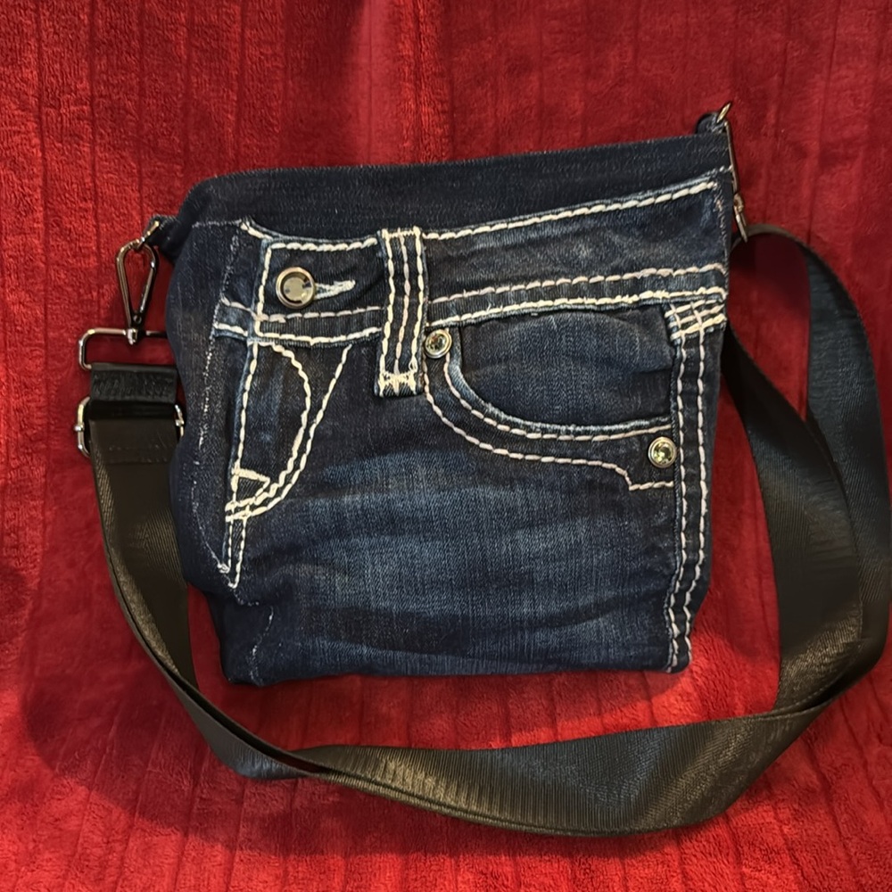 74. Upcycled denim purse with crossbody strap handmade